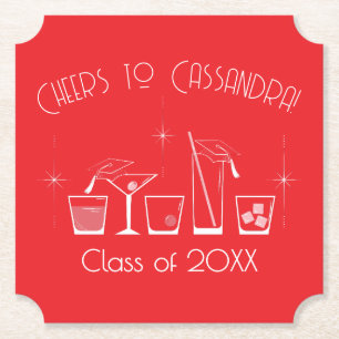 Cap and Cocktail Graduation Party Red Paper Coaster