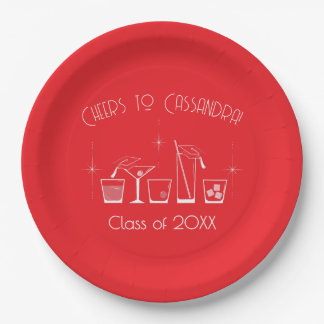 Cap and Cocktail Graduation Party Red Paper Plates