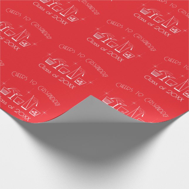 Cap and Cocktail Graduation Party Red Wrapping Paper (Corner)