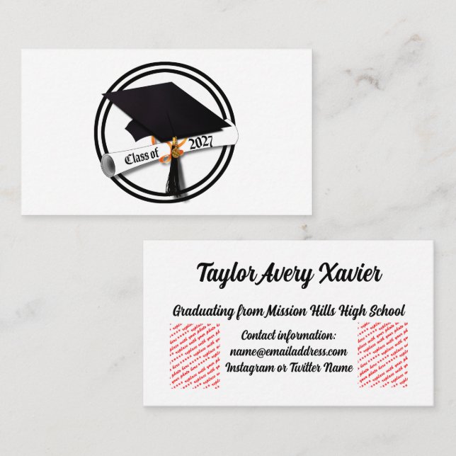Cap and Diploma Class of 2027 Graduation Business Card (Front/Back)