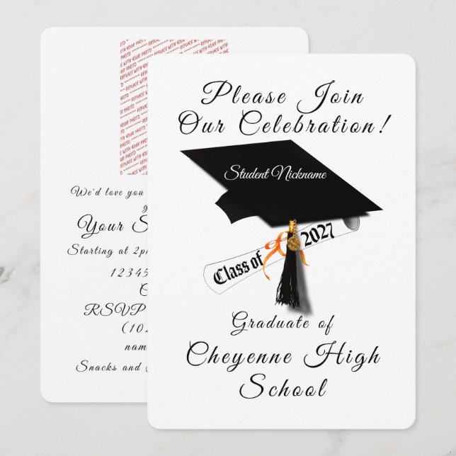 Cap and Diploma Class of 2027 Photo Graduation Invitation (Front/Back)