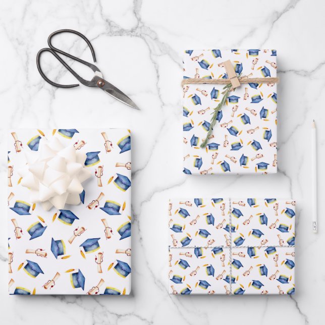 Cap and Diploma Graduation Wrapping Paper Sheets (Front)