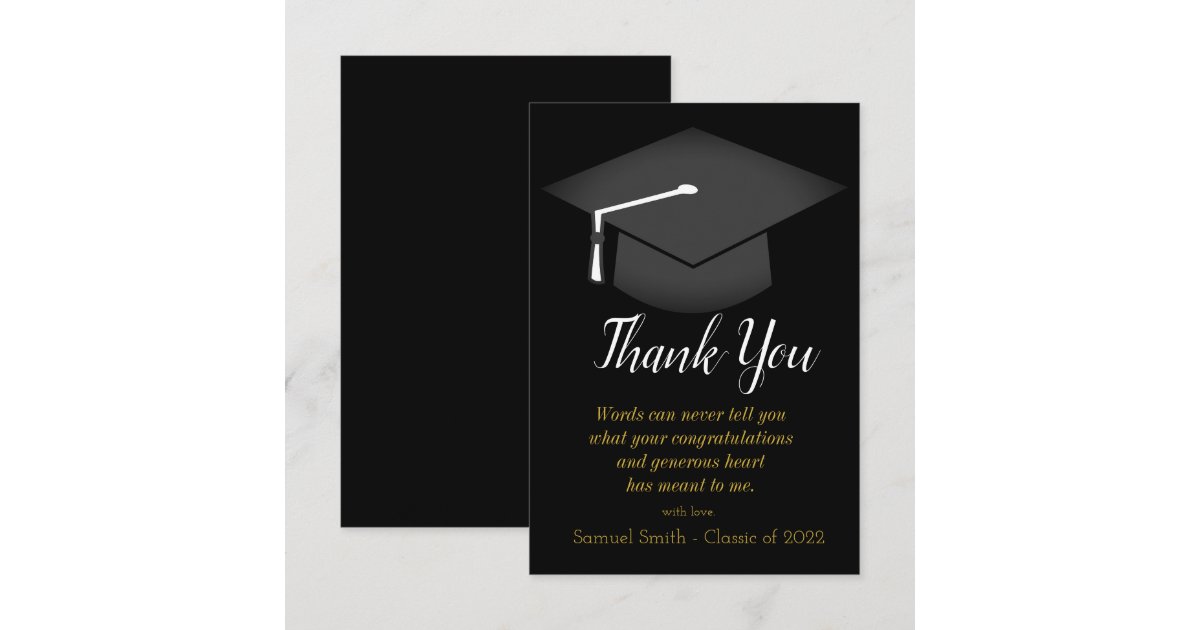 Cap and Tassel Graduation Black & Gold Thank You Card | Zazzle
