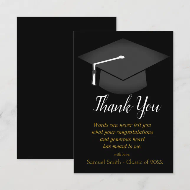 Cap and Tassel Graduation Black & Gold Thank You Card | Zazzle