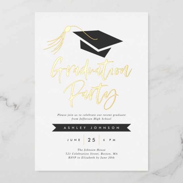 Cap and Tassel Graduation Party Foil Invitation (Front)