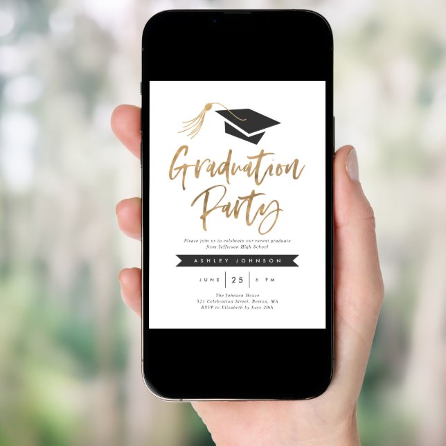 Cap and Tassel Graduation Party Gold Foil Invitation (Front Digital)
