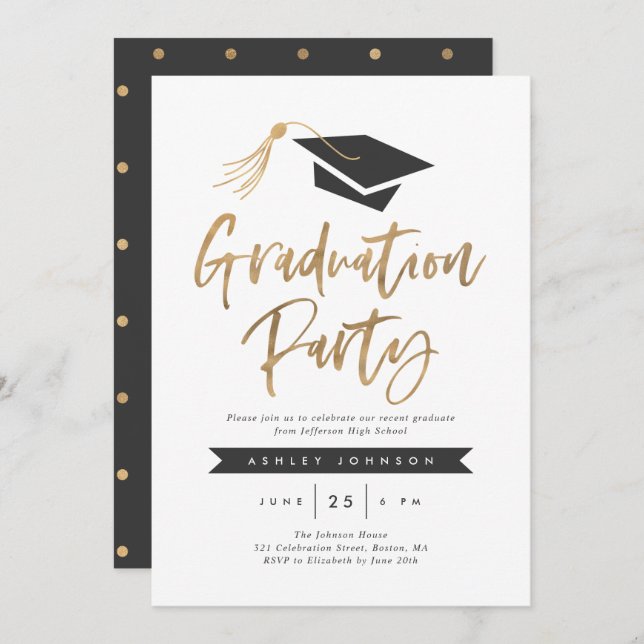 Cap and Tassel Graduation Party Gold Foil Invitation (Front/Back)