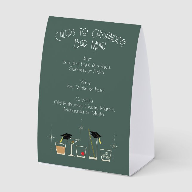 Cap Cocktail Graduation Party Bar Menu Paper Table Tent (Front)