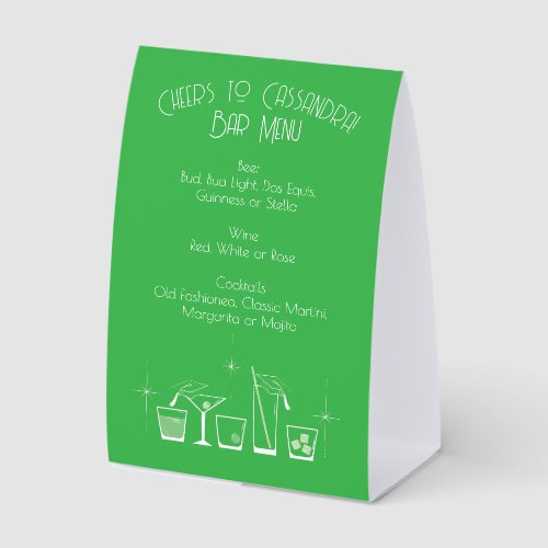Cap Cocktail Graduation Party Green Bar Menu Paper Table Tent