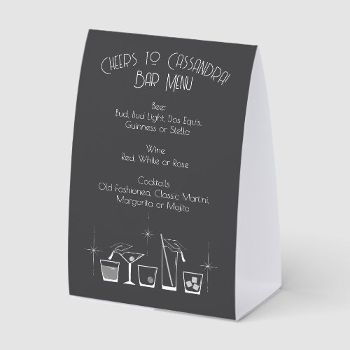 Cap Cocktail Graduation Party Grey Bar Menu Paper Table Tent