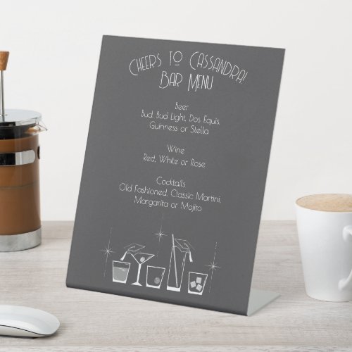 Cap &amp; Cocktail Graduation Party Grey Bar Menu Pedestal Sign