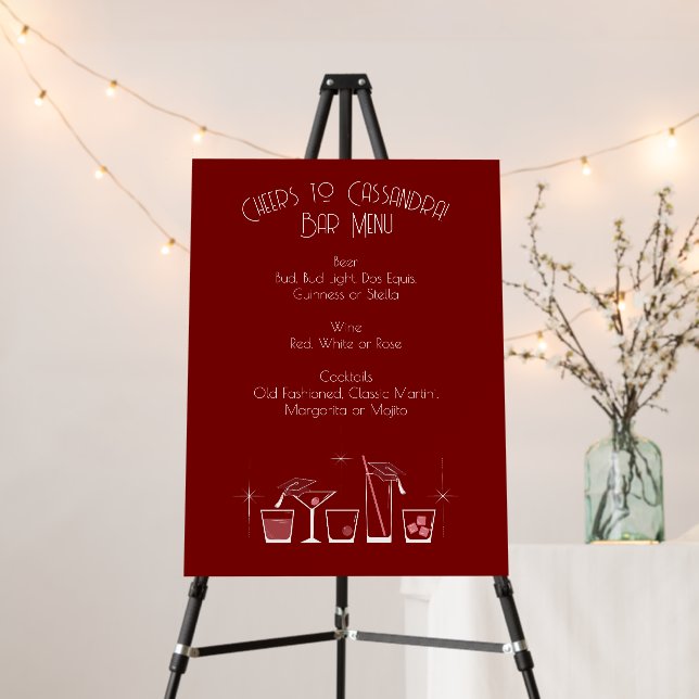 Cap Cocktail Graduation Party Maroon Bar Menu Foam Board (In Situ (Stand))