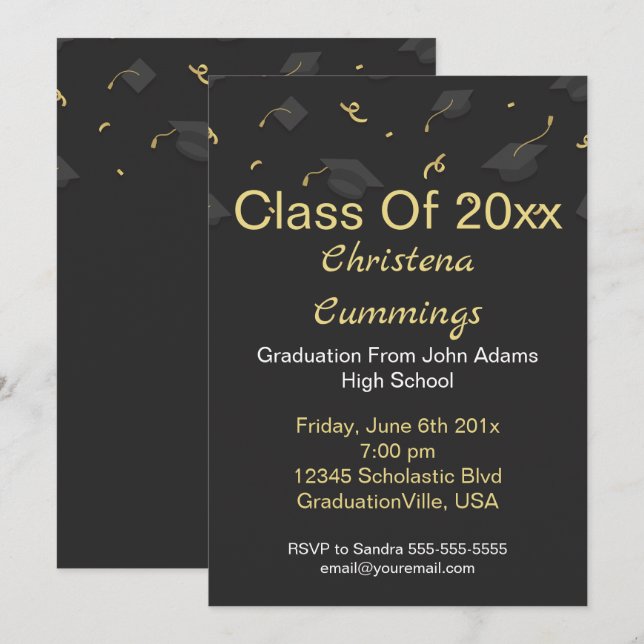 Cap & Confetti Graduation Invitation (Front/Back)