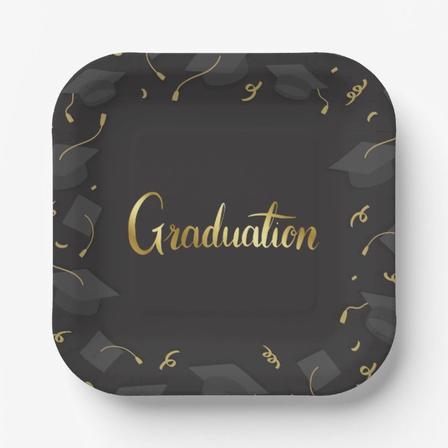 Cap & Confetti Graduation Paper Plates (Front)