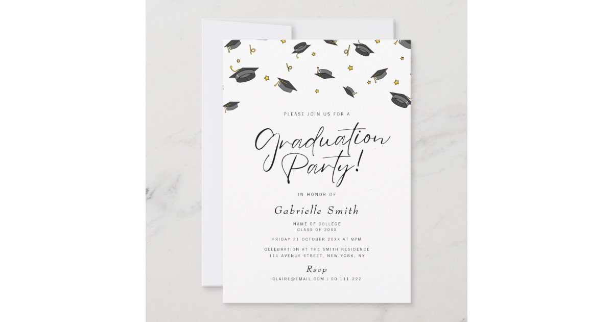 Cap confetti graduation party invitation | Zazzle