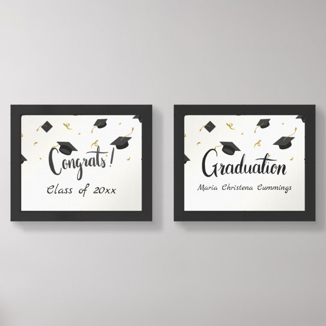 Cap & Confetti Graduation White Wall Art Sets (Front)