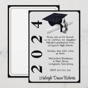 Cap & Diploma 5x7 Black & Silver Graduation Invitation
