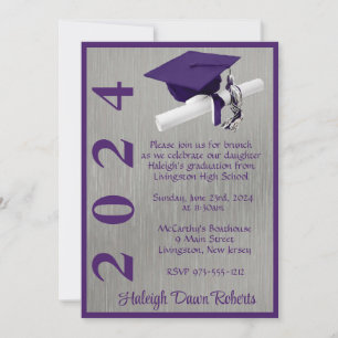 Cap & Diploma 5x7 Purple and Silver Graduation Invitation