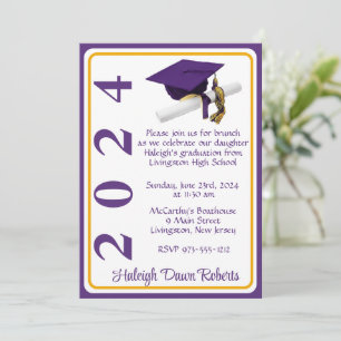 Cap & Diploma 5x7 Purple & Gold Graduation Invitation