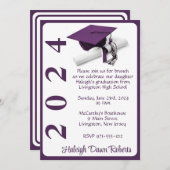 Cap & Diploma 5x7 Purple & White Graduation Invitation (Front/Back)