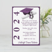 Cap & Diploma 5x7 Purple & White Graduation Invitation (Standing Front)