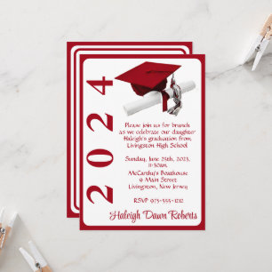 Cap & Diploma 5x7 Scarlet Red Graduation Invitation