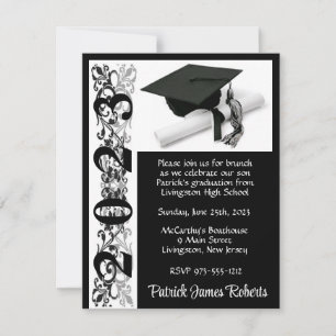 Cap & Diploma, Black Background Graduation Invitation