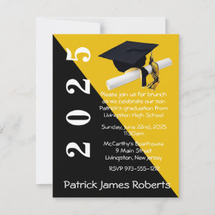 Cap & Diploma, Black & Gold Graduation Invitation