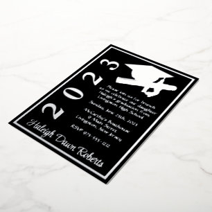 Cap & Diploma, Black & Silver Graduation Foil Invitation