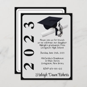Cap & Diploma, Black & Silver Graduation Invitation