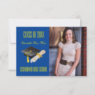 Cap & Diploma Blue - 3x5 Graduation Announcement