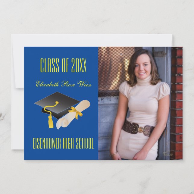 Cap & Diploma Blue - Graduation Announcement (Front)