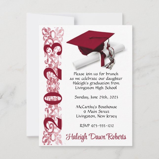 Cap & Diploma, Cardinal Red Graduation Invitation (Front)