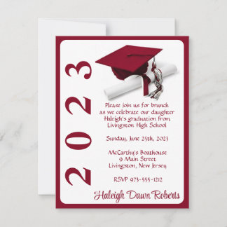 Cap & Diploma, Cardinal Red Graduation Invitation