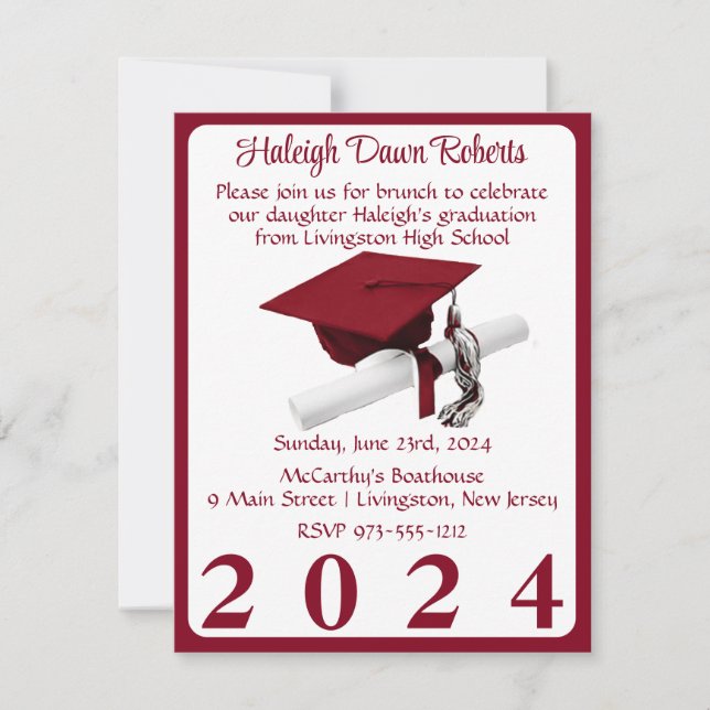 Cap & Diploma Cardinal Red Graduation Party Invitation (Front)