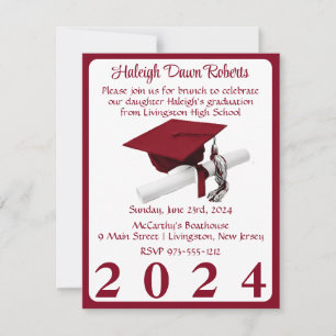Cap & Diploma Cardinal Red Graduation Party Invitation