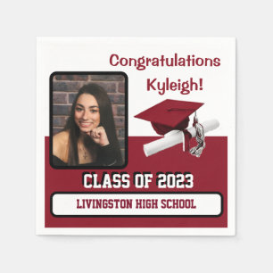 Cap & Diploma, Cardinal Red & White Graduation Napkins