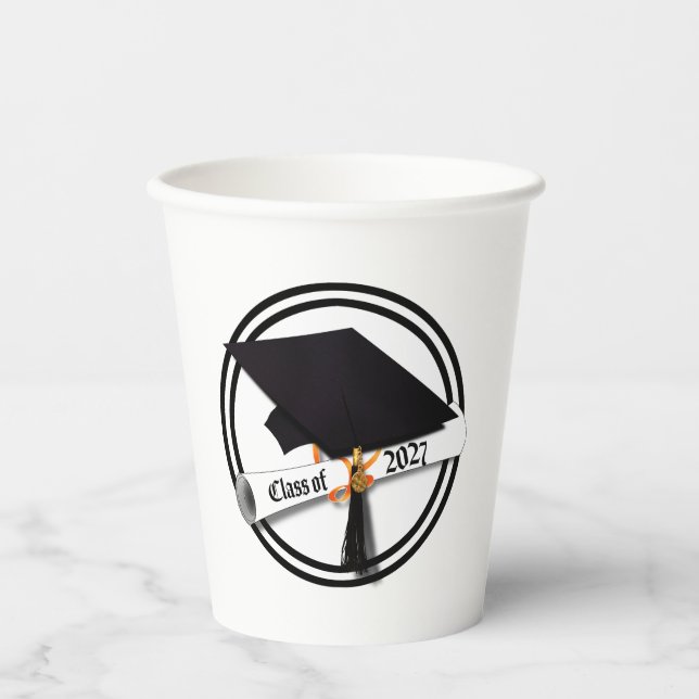 Cap Diploma Class of 2027 Graduation Paper Cups (Front)