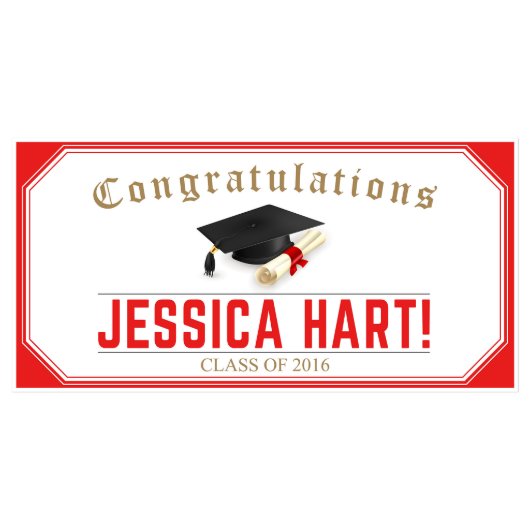 Cap&Diploma Congratulations Graduate Banner-Red   (Front)