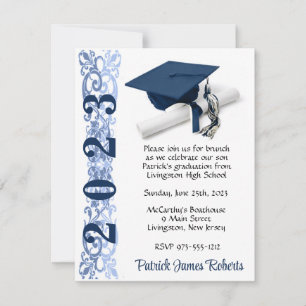 Cap & Diploma, Dark Blue Graduation Invitation