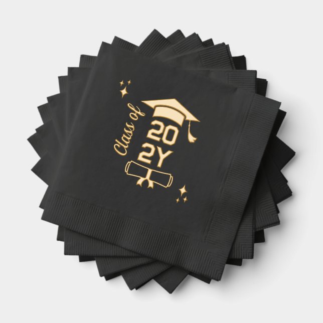 Cap & Diploma Glam Class of School Year Graduation Foil Napkins (Insitu (Stacked))
