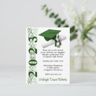 Cap & Diploma, Green & White Graduation Invitation