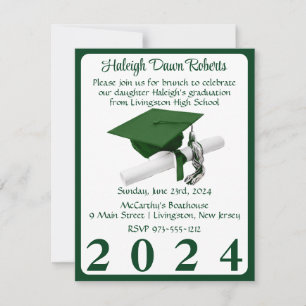 Cap & Diploma Green & White Graduation Party Invitation