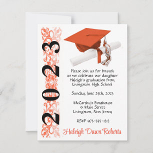 Cap & Diploma, Orange & Black Graduation Invitation