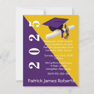Cap & Diploma, Purple & Gold Graduation Invitation