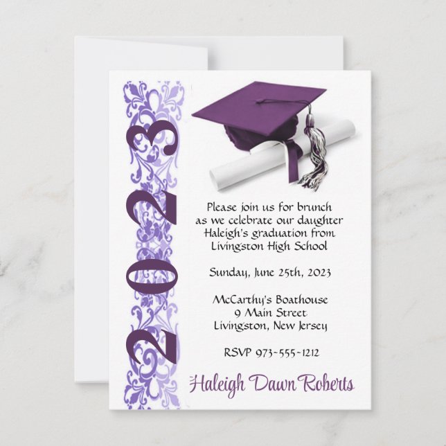 Cap & Diploma, Purple Graduation Invitation (Front)