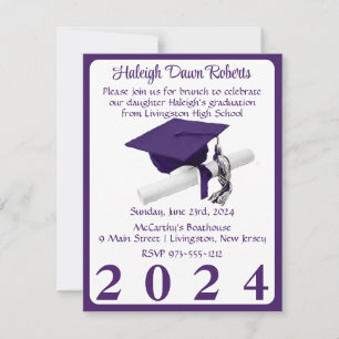 Cap & Diploma Purple & White Graduation Party Invitation