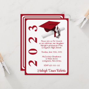 Cap & Diploma, Red Graduation Invitation