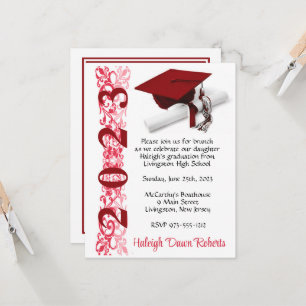 Cap & Diploma, Red Graduation Invitation