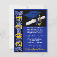 Cap & Diploma, Royal Blue/Black/Gold Graduation